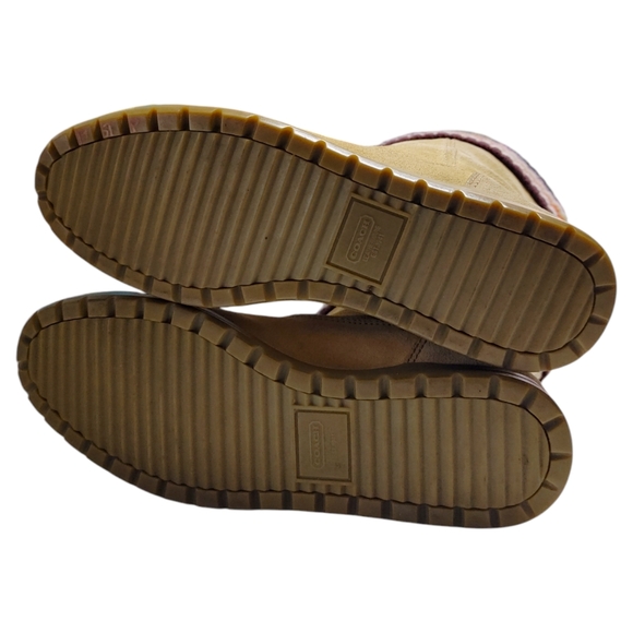 Coach Tatum Tan Suede Multicolor Wool Knit Sweater Cuff Boots Women's Size 9 - Picture 9 of 11